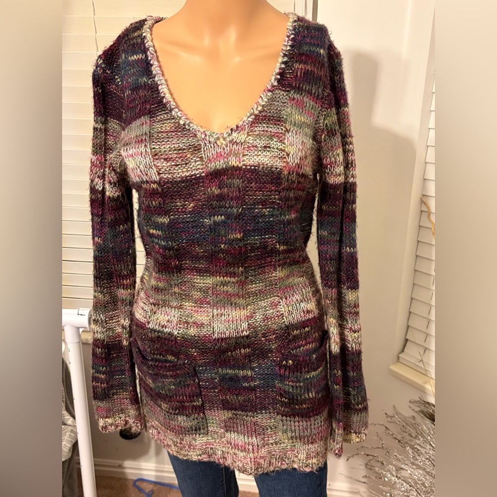 Ultra Flirt Women's V-Neck Sweater - Multicolor Knit